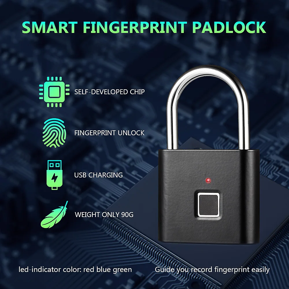 

2019 New USB Rechargeable Smart Keyless Fingerprint Lock Anti-Theft Security Waterproof Padlock Drawer Luggage Case Door Lock