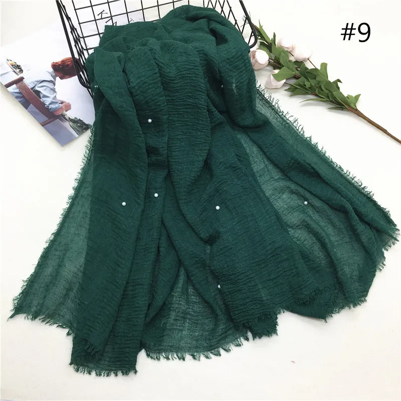 1PCS Hot sale with a pearl scarf women soft solid hijabs foulard muffler shawls big pashmina Muslim women wrap headscarves - Цвет: Number 9 color