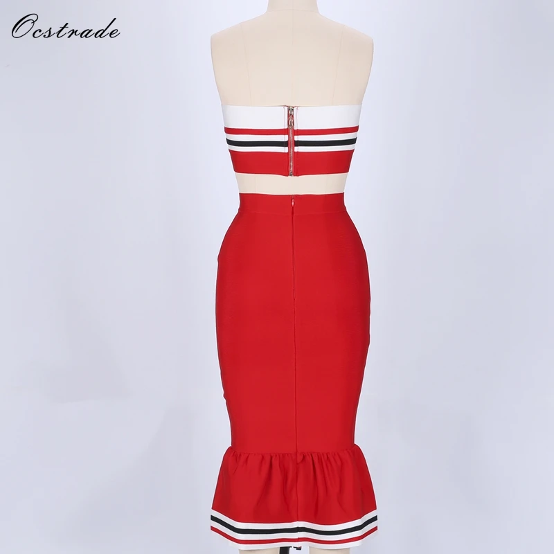 Ocstrade комплект из 2 предметов, женское платье, Новое поступление, красное сексуальное платье без бретелек с принтом, комплект из двух частей