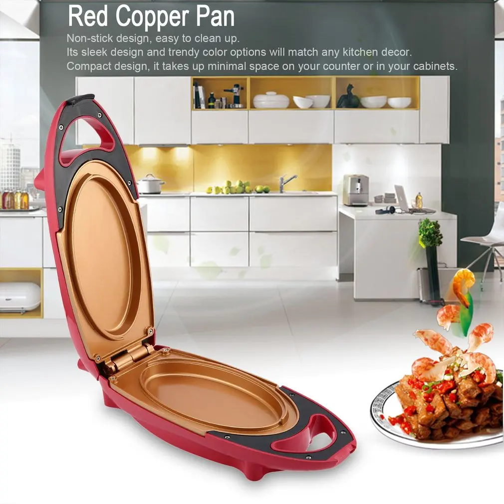 

Red Copper Pan Non-stick 5 Minute Chef Double-Coated Smokeless Electric Cooker Barbecue Pan for Cooking Meals Snacks Desserts
