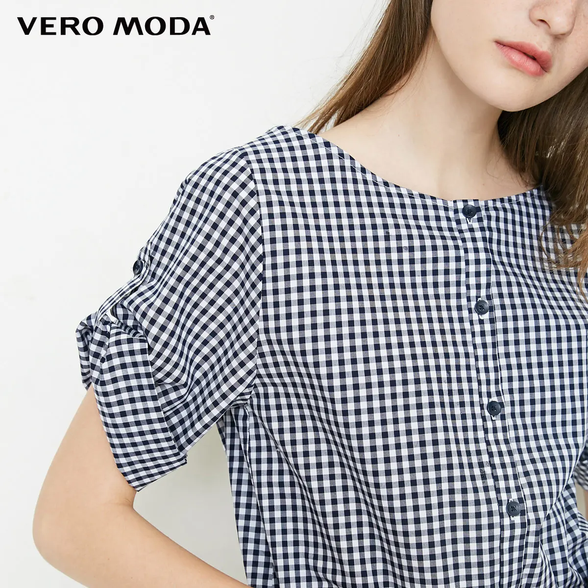 Vero Moda Новая женская Съемная рубашка с отложным воротником и двусторонними рукавами в клетку | 31836W515