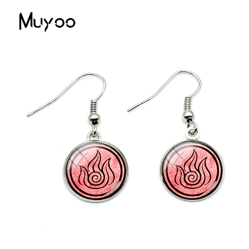 

New Avatar The Last Airbender Glass Dome Round Fish Hook Earrings Kingdom Jewelry Air Nomad Fire And Water Tribe Hook Earrings