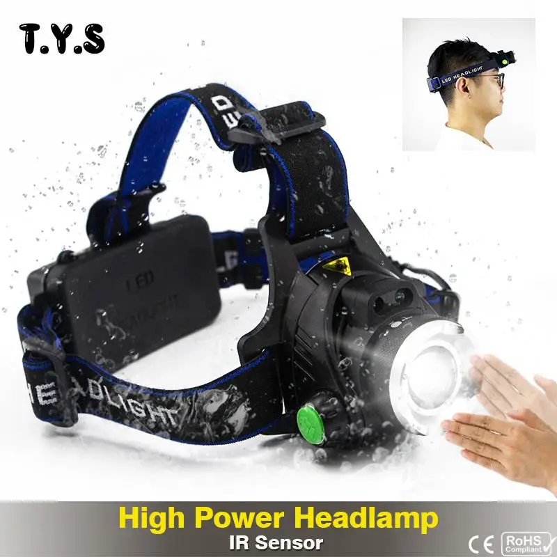 

High Power Waterproof Sensor Led Headlamp Flashlight Fishing Headlight Head Torch Lamp Light Cob Rechargeable T6 18650 Spotlight