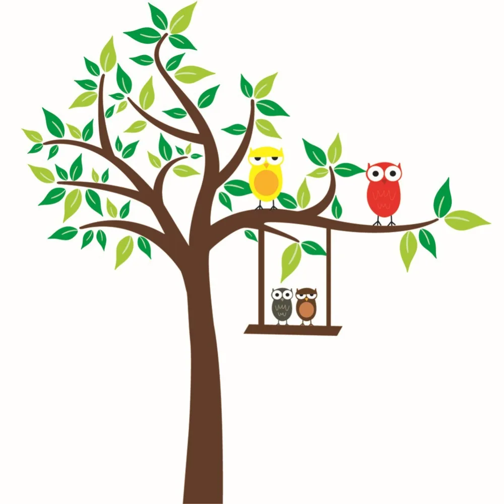 Gambar Diy Animals Owls Play Tree Kids Room Wall Stickers