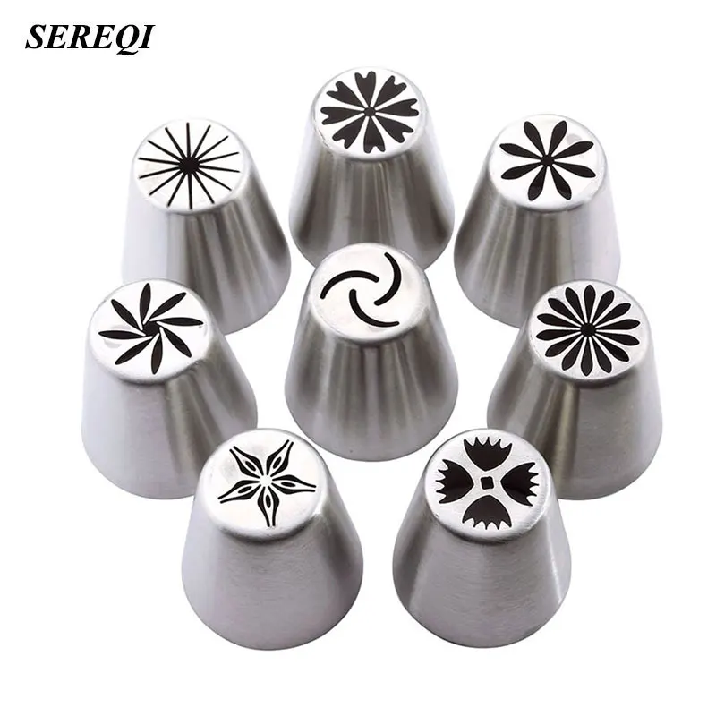 

SEREQI 8PCS/1Set Stainless Steel Russian Tulip Icing Piping Nozzle Cake Decoration Tools Nozzle Spout Tips Kitchen Cooking Tool