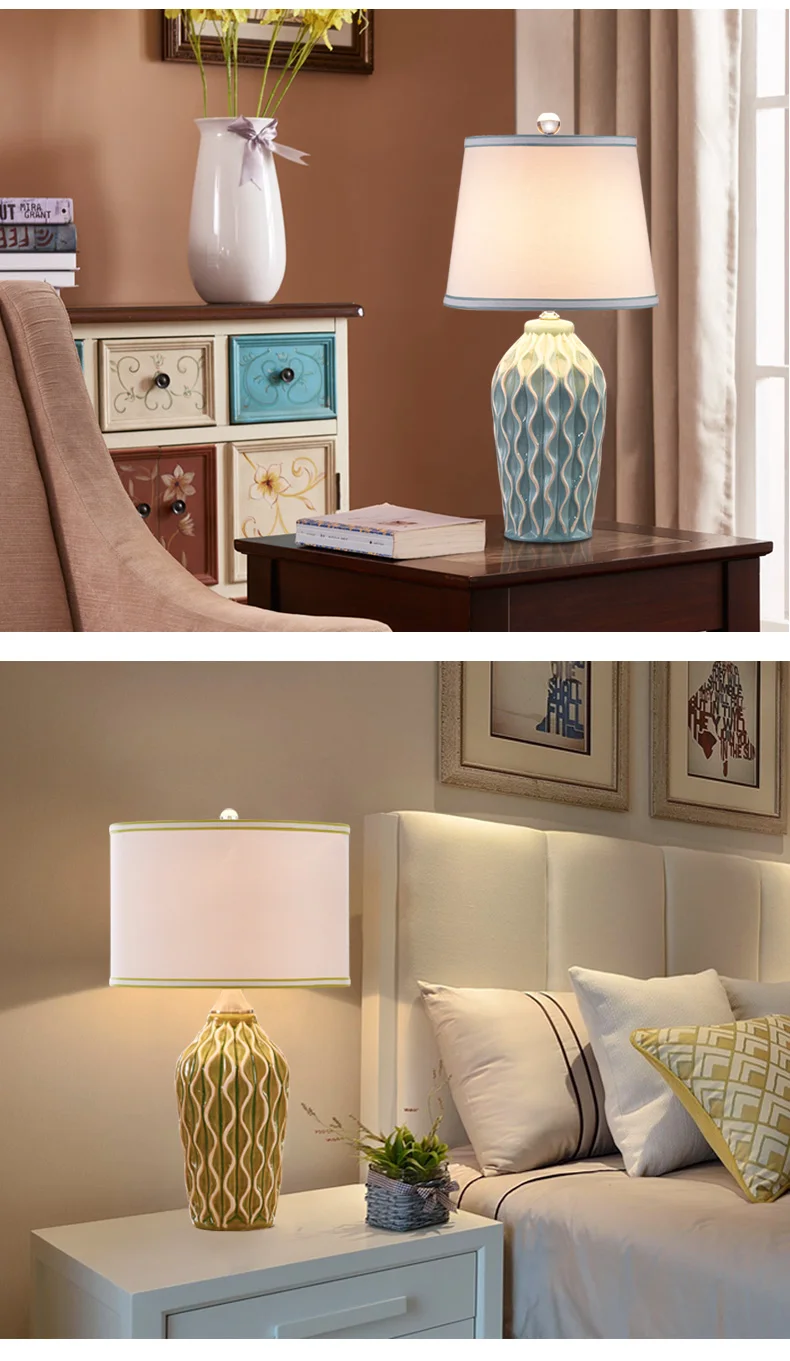 Настольная лампа Macaron, Современная прикроватная лампа для спальни, гостиной, декор волнистой линии, керамический Ночной светильник, светильник для внутреннего освещения