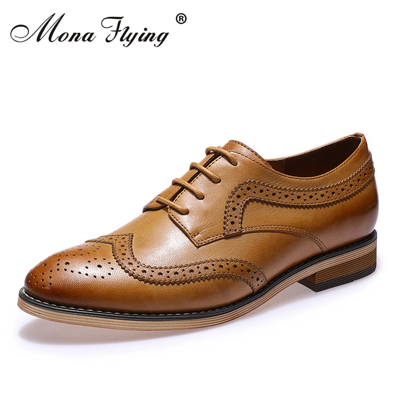 

Mona Flying Women's Oxfords Leather Perforated Lace-up Oxfords Shoes For Women Wingtip Brougue for Women Handmade Shoes B098-1