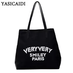 Yasicaidi 2019 Холст Повседневная сумка для покупок мода смайлик уход за кожей лица Письмо печати для женщин сумка леди обувь для девочек школьная