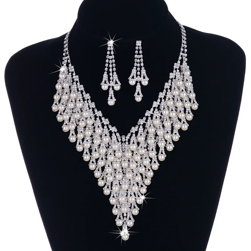 

YFJEWE SilverTone Crystal Tennis Choker Necklace Set Earrings Factory Price Wedding Bridal Bridesmaid African Jewelry Sets #N102
