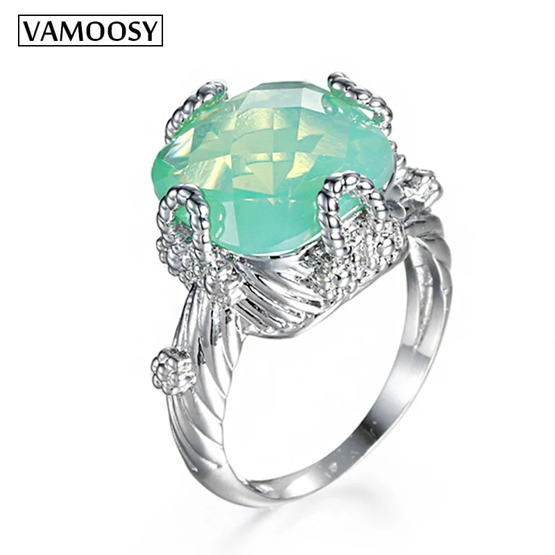 

VAMOOSY Big natural stone Rings Fashion Wedding Jewelry Female Engagement Ring For Women Crystal Silver Color Party New Gift