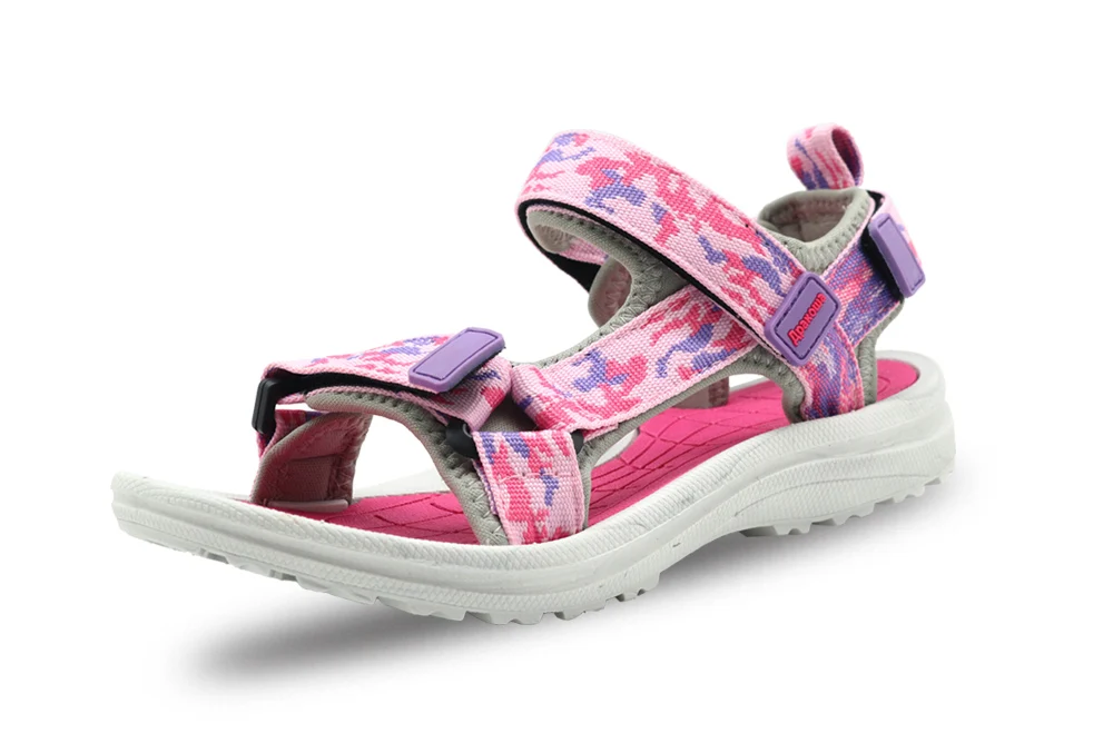 Apakowa/летние пляжные прогулочные спортивные сандалии с открытым носком на липучке для девочек; детские моющиеся быстросохнущие Водонепроницаемые босоножки с петлей на пятке