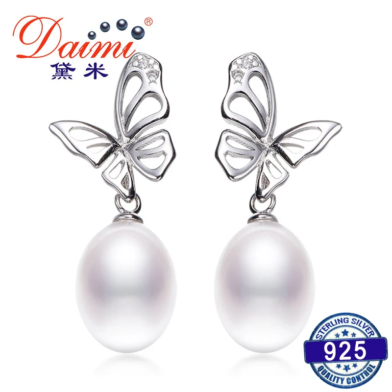 

DAIMI Elegant Butterfly Earrings 9-10mm Tear Drop Freshwater Pearl Earrings 925 Sterling Silver Dangle Earrings