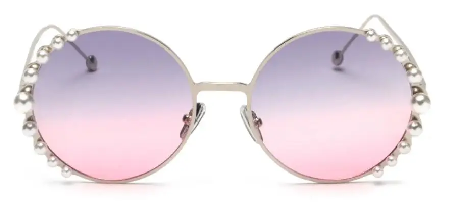 Черные круглые жемчужные солнцезащитные очки, роскошные брендовые Оттенки для женщин, негабаритные солнцезащитные очки, женские классические очки с металлической оправой высокого качества - Цвет линз: C46 gray pink