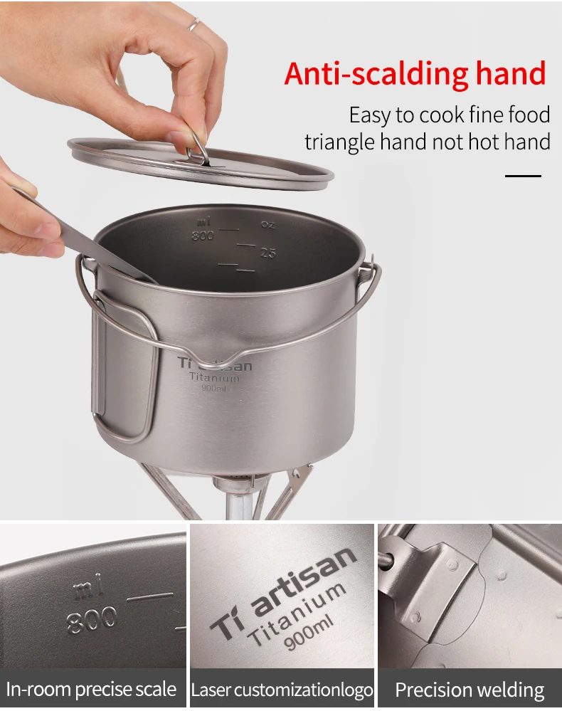 Tiartisan 900ml pote de titânio puro com