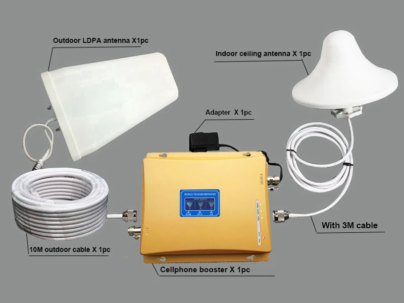 Tri Band Mobile Signal Repeater GSM 2G 3G 4G GSM 900DCS LTE 1800WCDMA UMTS 2100MHz Cellular Signal Booster Amplifier Kit (4)