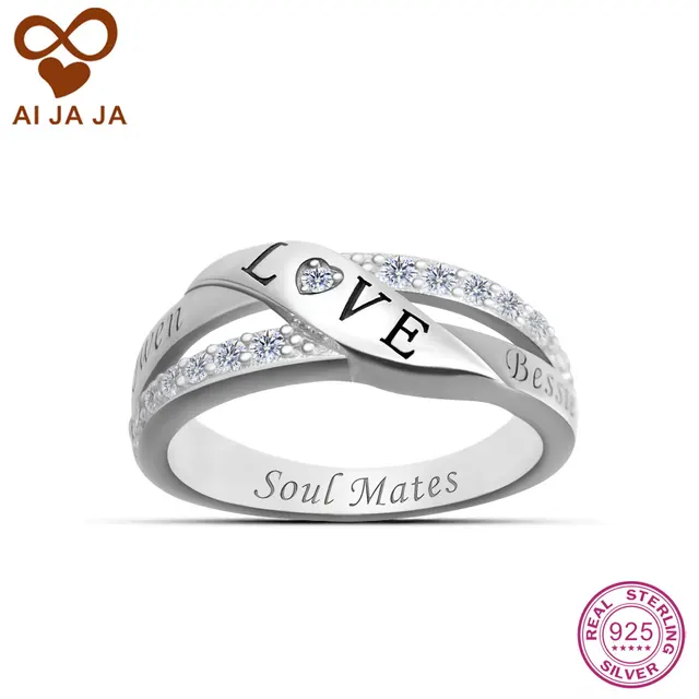 Aijaja 925 Sterling Silver Personalized Wedding Rings Custom Names Aijaja 925 Sterling Silver Personalized Wedding Rings Custom Names Engraved Love Symbol For Women Crystal