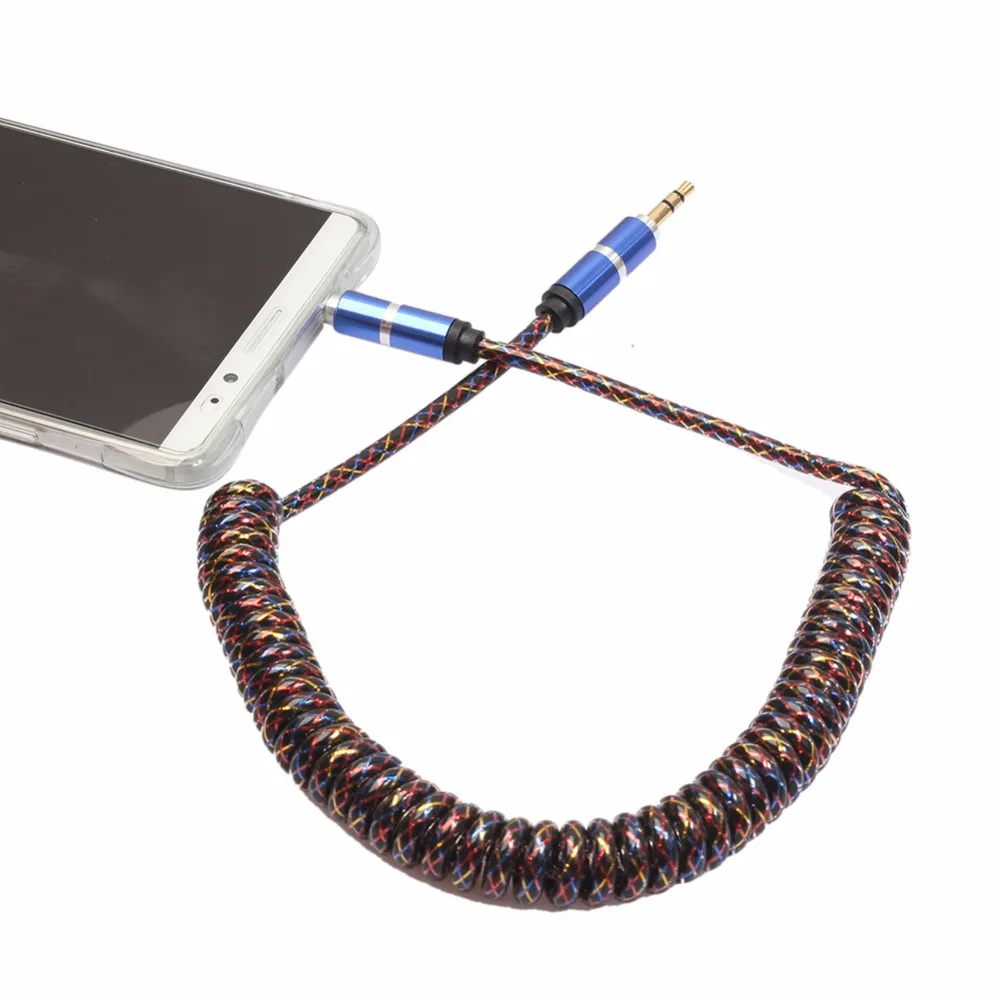 Colorful Transparent Spring Coiled Aux Stereo Audio Car Cables 3.5mm