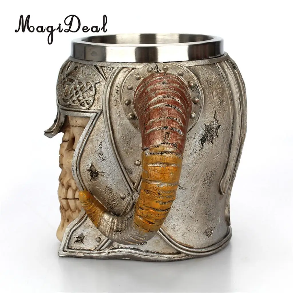 NEW 3D Stainless Steel Resin Skull Mugs Beer Coffee Cups,Home Decor,Viking Warrior Party Gift for Man,18oz/550ml