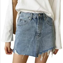JOYINPARTY джинсовая юбка Женская высокая талия карандаш Юпитер нерегулярный край юбка шорты мини джинсовая юбка школьная