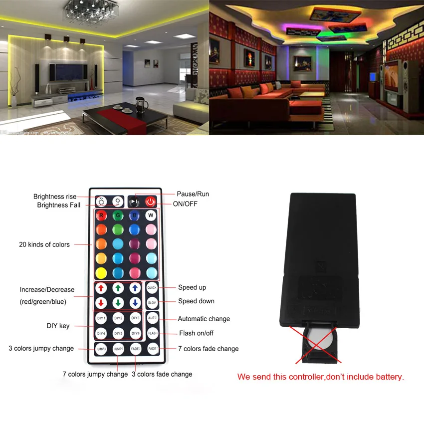 IKVVT RGB LED Strip Light Kit SMD 5050 30leds/m 60leds/m 12V LED Light Tape Lamp 44 Keys IR Remote Controller+12V Power Adapter IKVVT RGB LED Strip Light Kit SMD 5050 30leds/m 60leds/m 12V LED Light Tape Lamp 44 Keys IR Remote Controller+12V Power Adapter