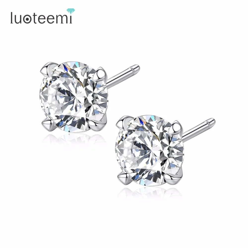 

LUOTEEMI Stud Earrings 925 Sterling Silver Square 4 Size Options New Arrival Brand Luxury For Women Girl Party Prom Anniversary