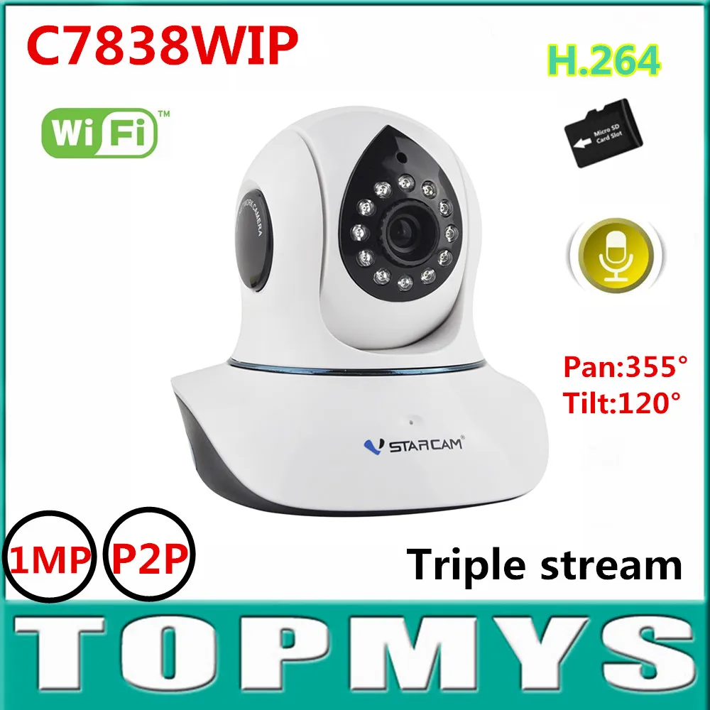 

Vstarcam wireless IP camera C7838WIP HD 720P 1MP PT IR day night vision Dome camera built in TF card P2P wifi ip camera