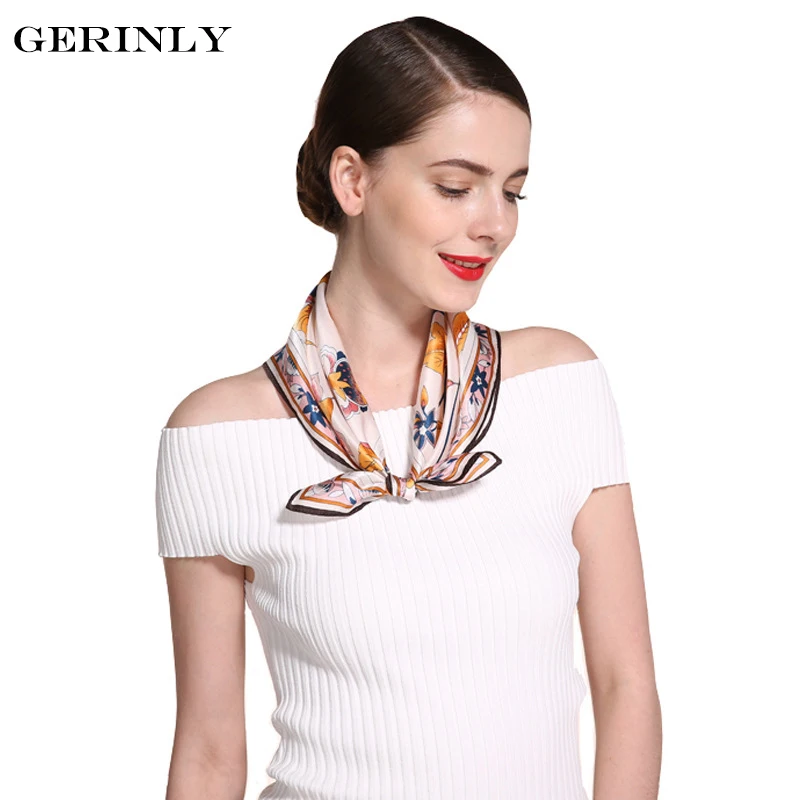 

Pure Silk Scarf Women Floral Leaf Print Square Scarves Echarpes Foulards Femme Ladies Neckerchief Luxury Small Bandana 55cm*55cm