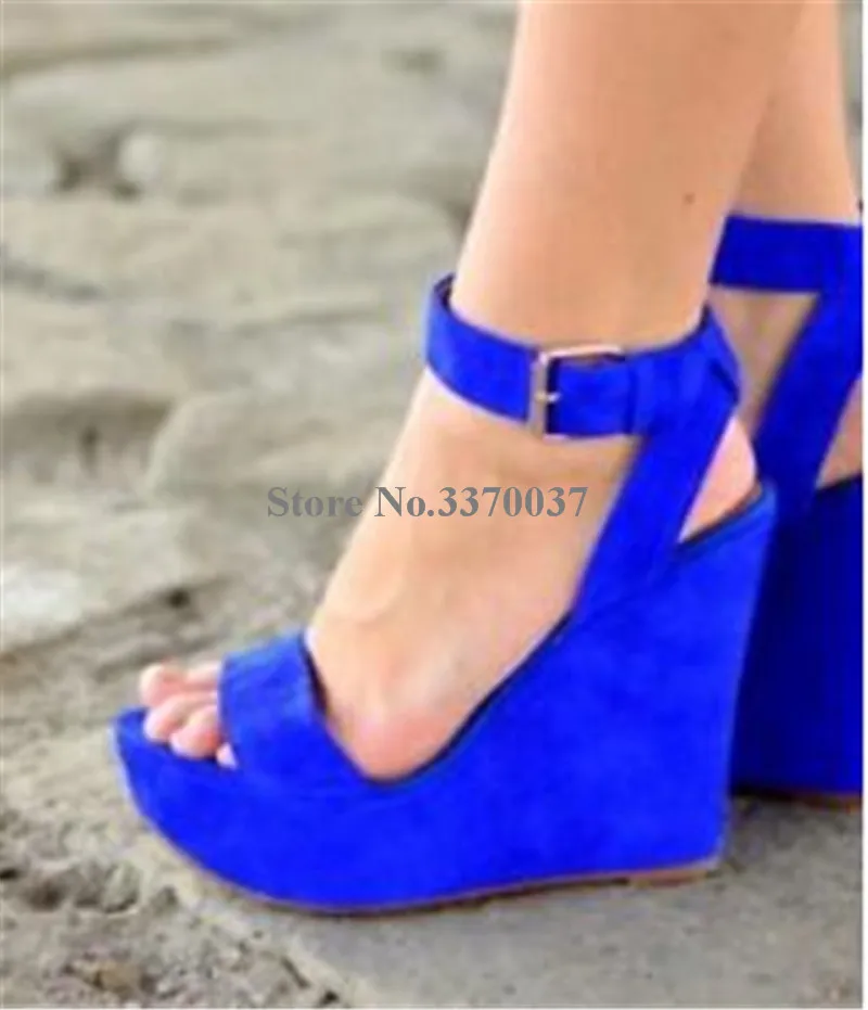 Chaussures Nouvelle Femmes Plateforme Sandales Compensées Suédé Sangle Cheville Habillées Mode Cuir Accrue Haute En Bleu À Hauteur Z1wd1B