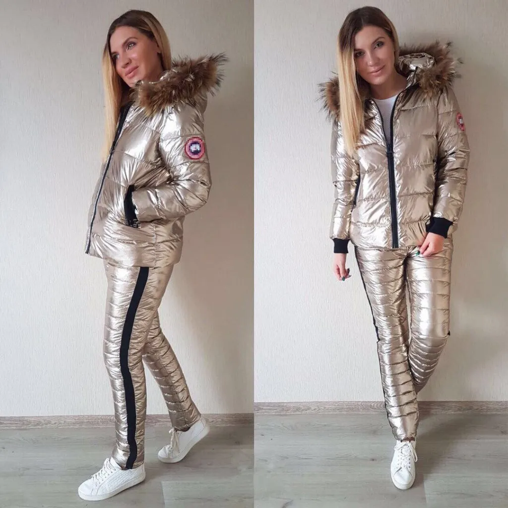 Winter Fashion Warm Fur Collar Women Solid Warm 2 Pieces Coats Set Thicken Fur Coat Pants Casual Thick Cotton Women Tracksuit Winter Fashion Warm Fur Collar Women Solid Warm 2 Pieces Coats Set Thicken Fur Coat Pants Casual Thick Cotton Women Tracksuit
