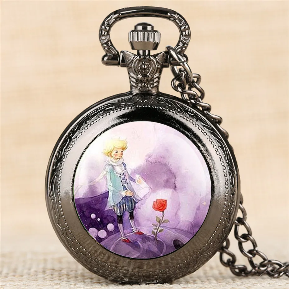 Маленькая тема принца кварцевые карманные часы Топ подарки для детей Изысканный Ретро Подвеска для ожерелья часы для мальчиков девочек новое поступление - Цвет: black