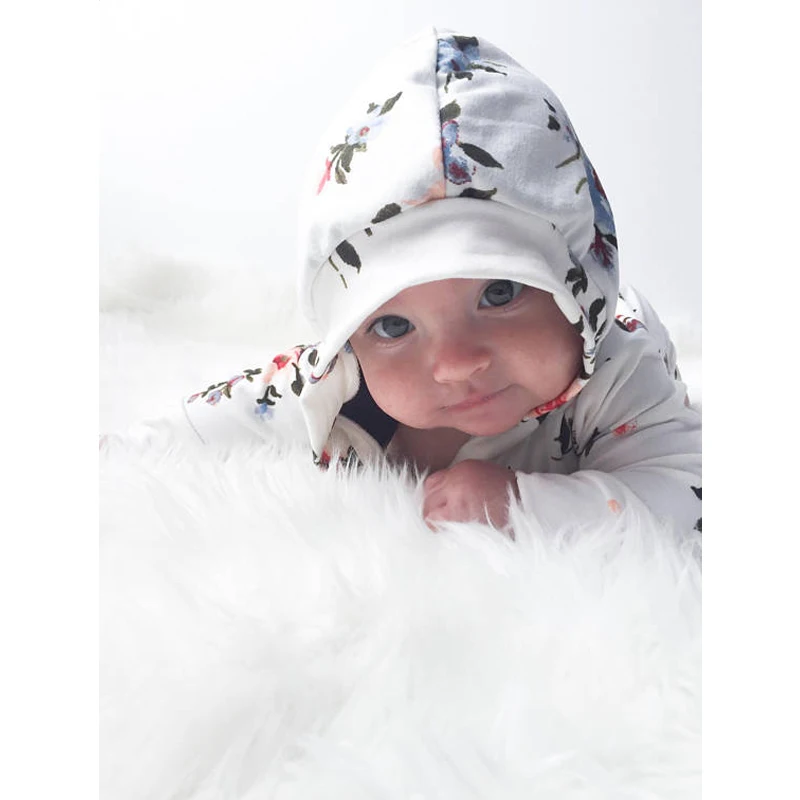 Толстовка с цветочным принтом и длинными рукавами для новорожденных, милая одежда для маленьких мальчиков и девочек, наряд с комбинезоном, с капюшоном, на зиму, для детей 0-18 месяцев