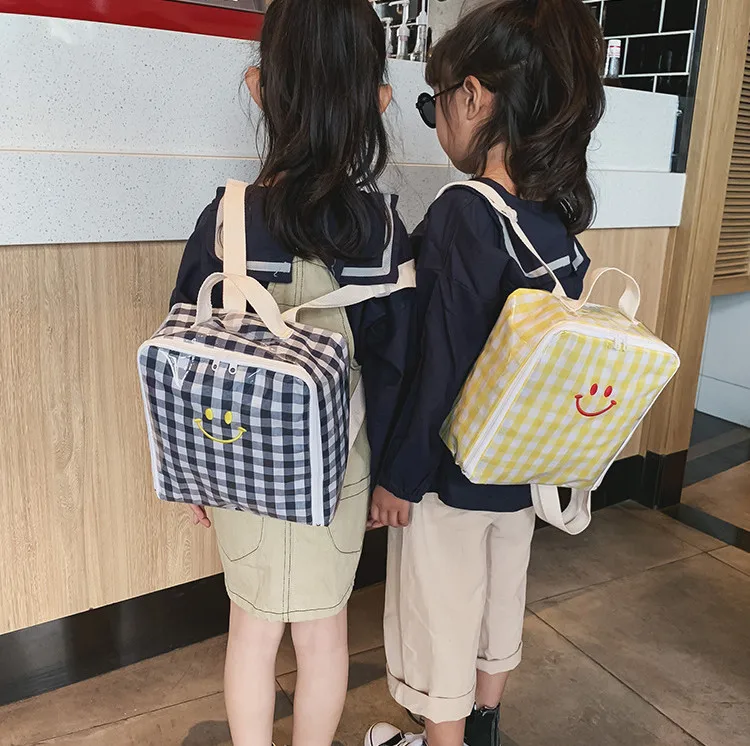 Для детей; Новинка; одежда в клетку; школьная сумка, очаровательные смайлик студент Повседневное рюкзак для детей большой Ёмкость прозрачный рюкзак для девочек Портативный сумка