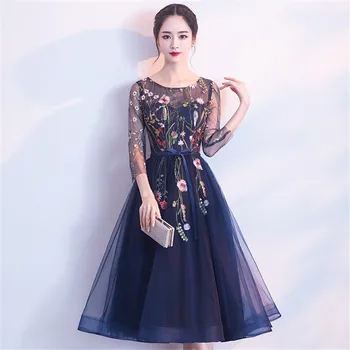 

Summer New Elegant Bridal Wedding Prom Gown Sexy Novelty Flower Embroidery Cheongsam Mesh Dress Formal Party Qipao Vestido