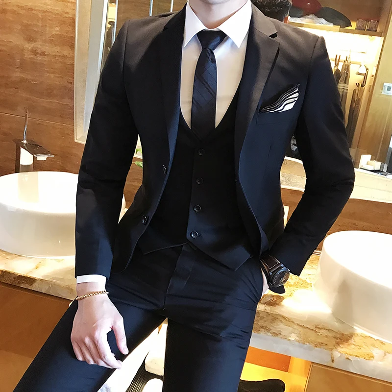 ( Jacket + Vest + Pants ) Mens Fashion Boutique Solid Color Groom Wedding Dress Formal Suits / Mens Formal Business Suit 3 Piece