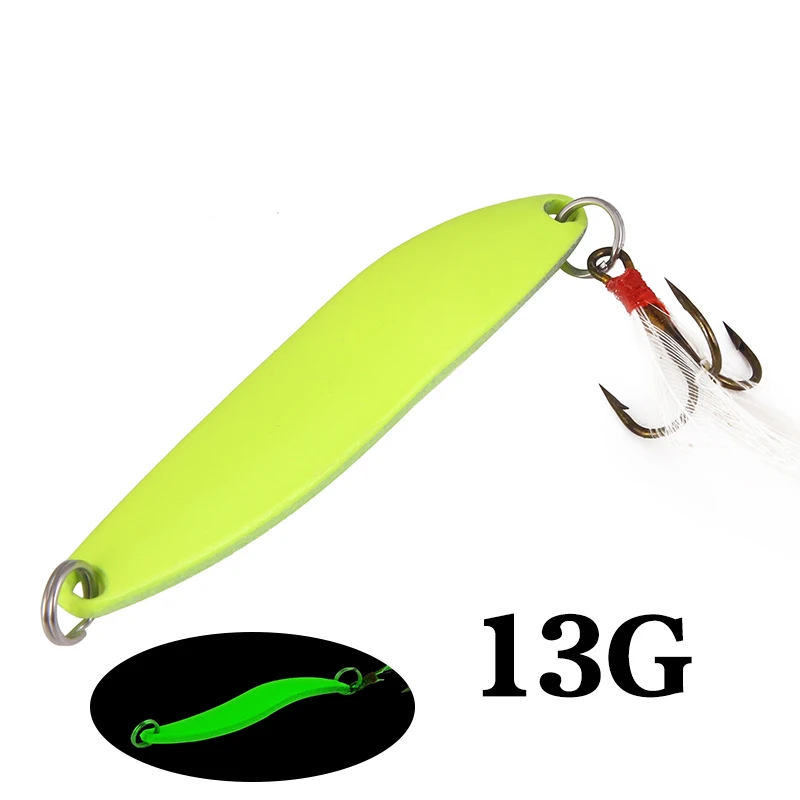 Metal Spinner Spoon Fishing Lure Hard Bait Sequins Noise Paillette with Feather Treble Hook Luminous Fishing Tackle5g 7g 10g 13g