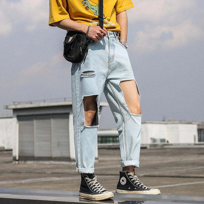 

Men's jeans 2019 summer new original Korean version of the big hole denim youth fashion personality wild trend men's clothing