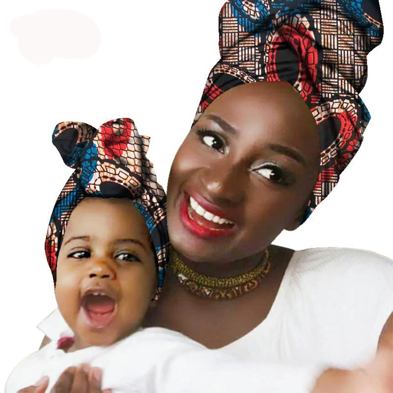 2 предмета, африканские тюрбаны для родителей и детей, модные хлопковые шарфики с принтом в африканском стиле, Bazin Batik, женская одежда на голову