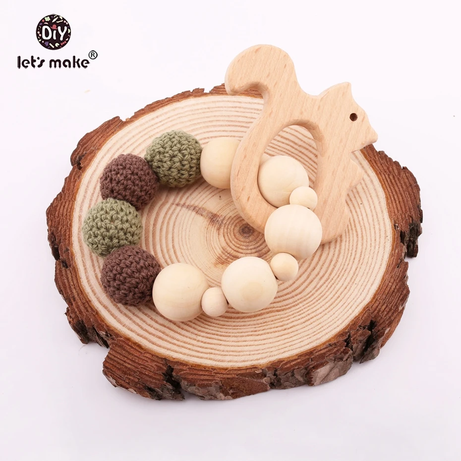 

Let's Make Wooden Baby Teether Beech Squirrel Animals Chew Wood Maple Round Beads Crochet Beads BPA Free Bracelets Teething
