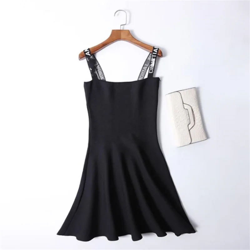 

Dressnow Women High Quality Spaghetti Strap Dress Ladies Runway Dresses Summer Womens Knitted Elastic Luxury Sling Dress