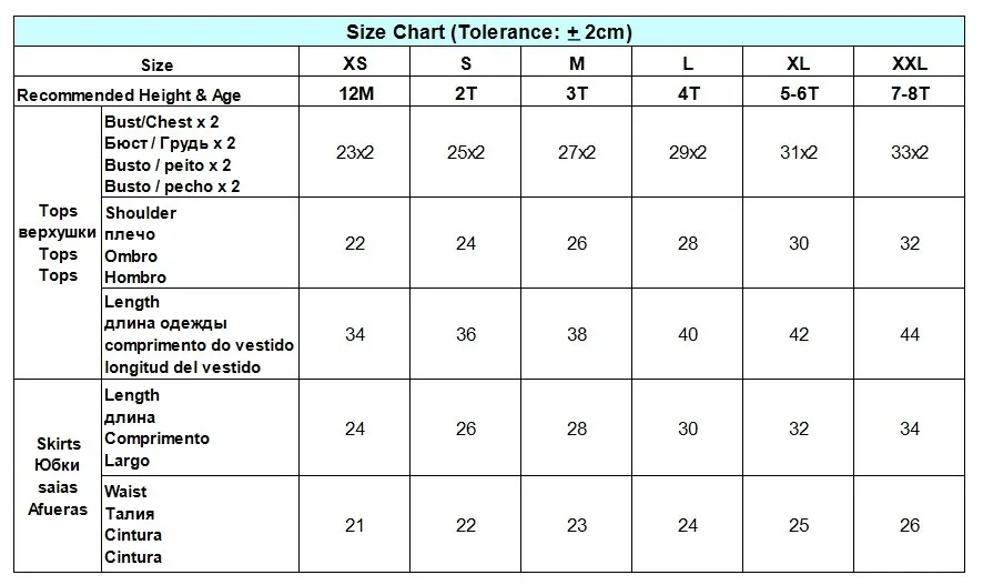 Size-Kids-Top Skirts