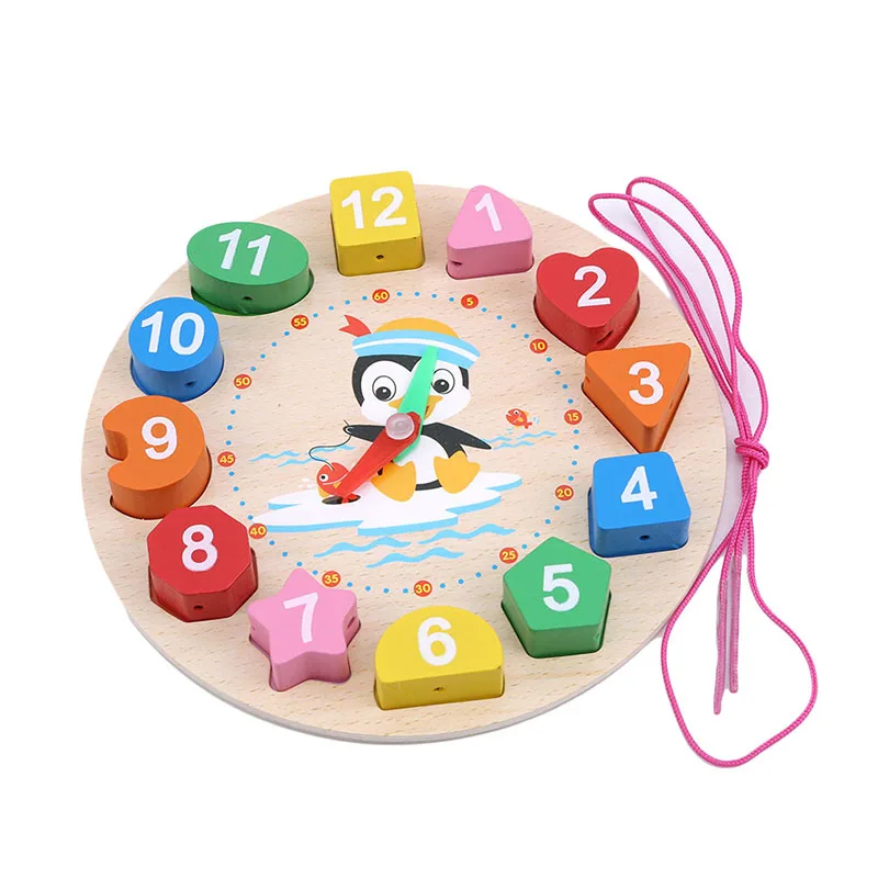 Мультяшные животные Монтессори обучающая игрушка Пазлы деревянные бисерные цифровые часы головоломки игры - Цвет: as picture