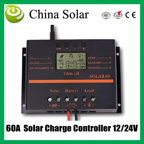 

60A LCD PWM Solar Battery Regulator Charge Discharge Controller 12V /24V with USB 5V charging (for 500mA) for mobile phone.