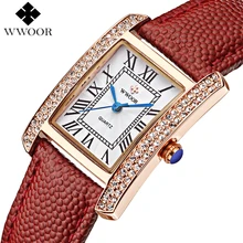 Mujeres de la marca de Relojes Mujeres del Cuero Genuino Cuadrados reloj mujer Vestido Reloj Cuarzo de Las Señoras de Lujo de Oro Rosa Reloj de pulsera Montre Femme