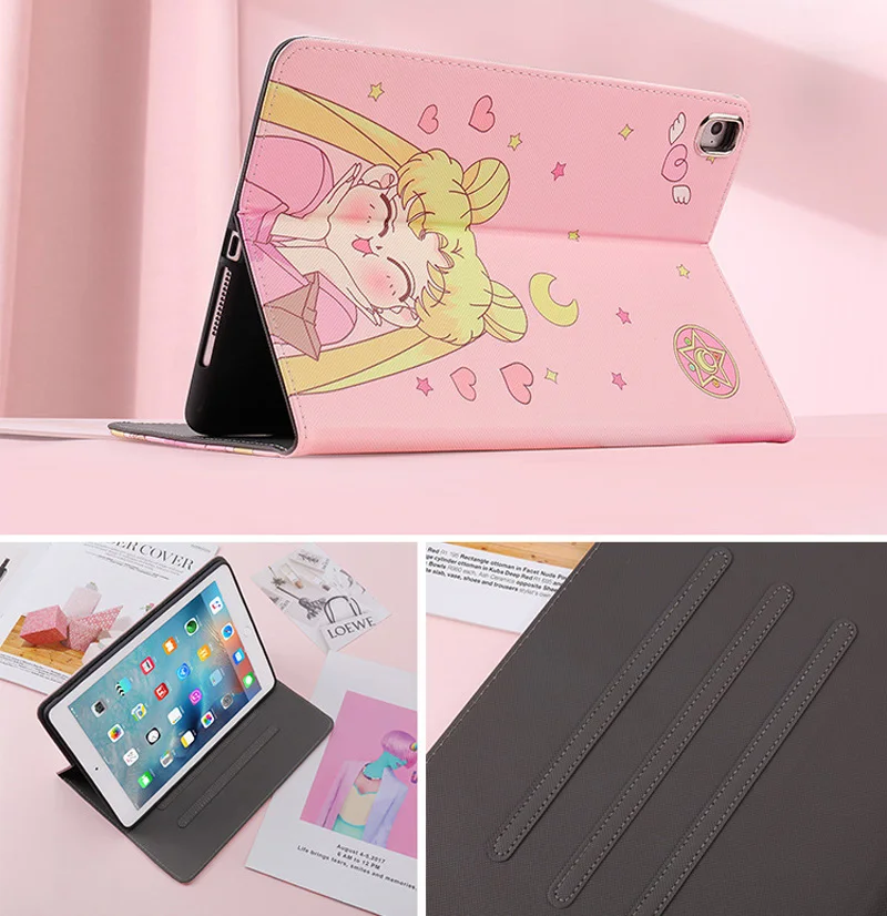 Sailor Moon Patterned Case For ipad 2017 2018 Cover Fashion Leather  Silicone Soft Back Cover For ipad pro 9.7 Air 1 Air 2