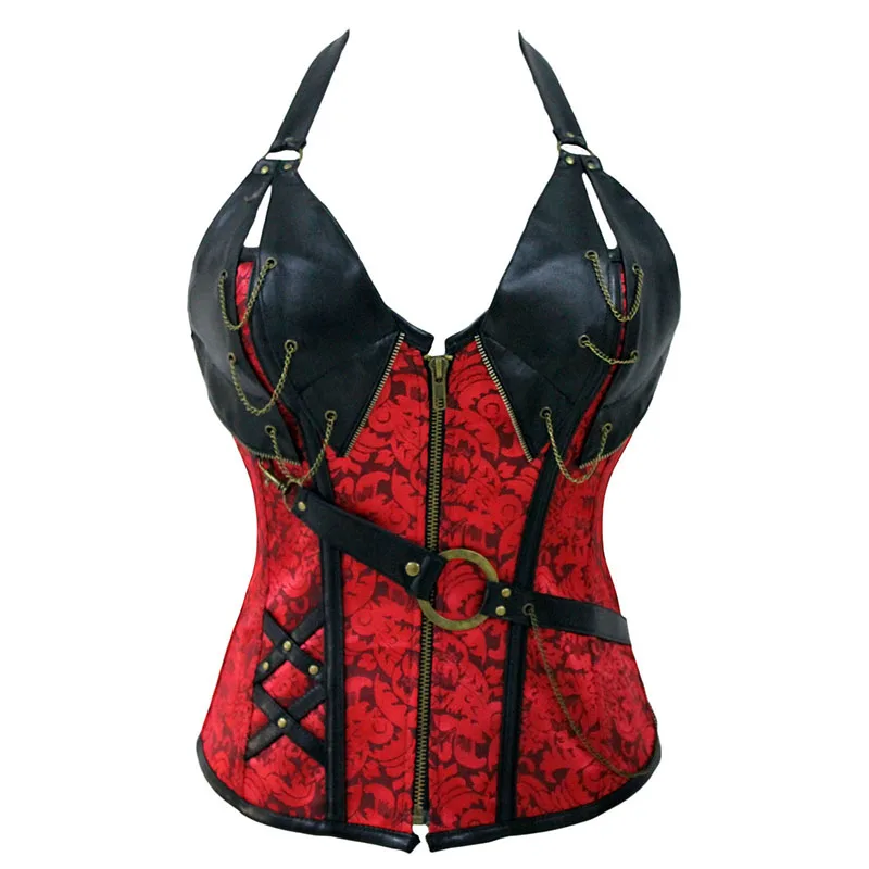 2017 Women Brocade Corsets Tight Lacing Cincher Push Up Bust Halter Gothic Clothing Leather Inspired Steel Boned Corset Overbust (1)