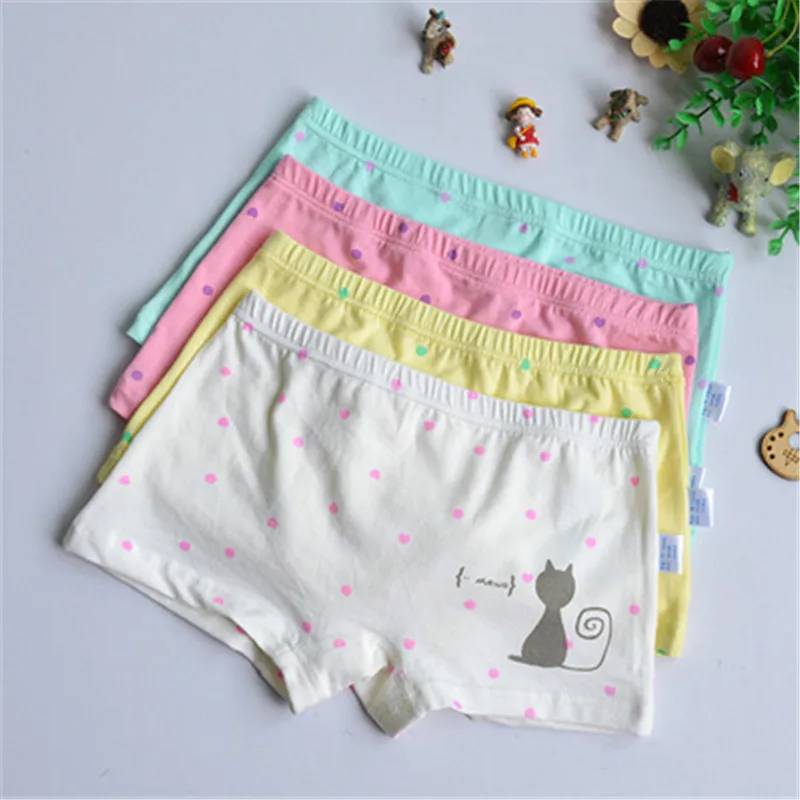 

New Cartoon Cat Design Baby Girl Boxer Shorts Dot Print Girl Underwear Panties Breathable Cotton Baby Short For Girl Clothing