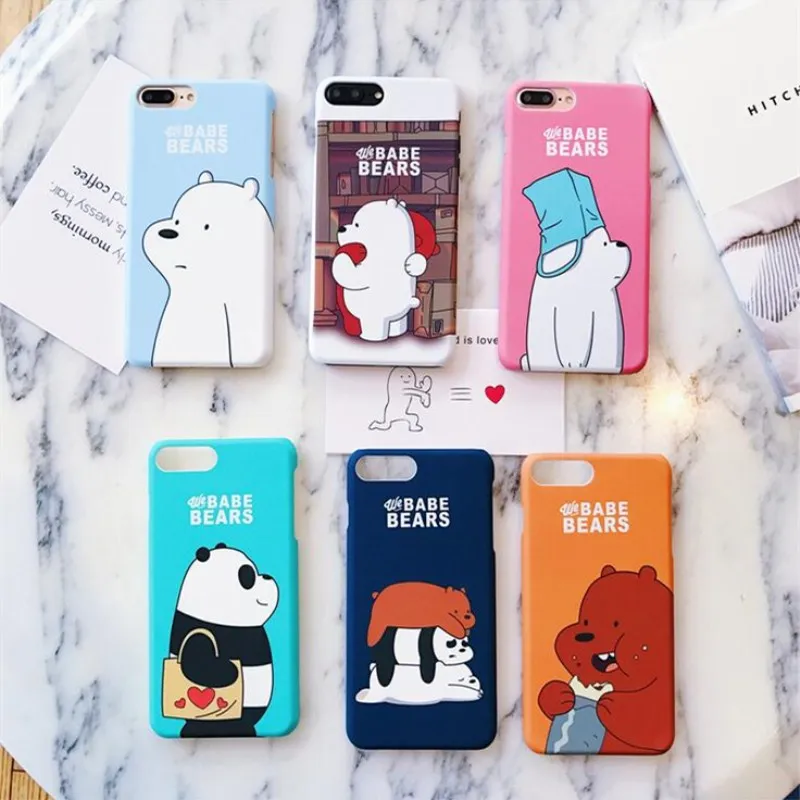 

For Iphone 6 6plus 6s Plus 7 7plus 8 X Lovely We Bare Bears Phone Case Grizzly Panda Ice Bear Hard PC Matte Cartoon Cover