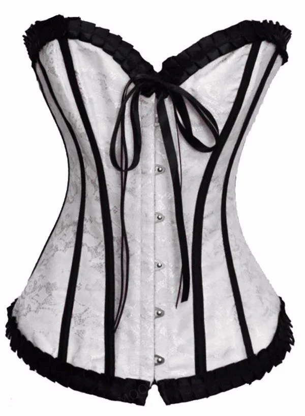COSWE Sexy White Corset Women Overbust Bustiers & Corsets Tops Brocade Fashion Corset Bustier
