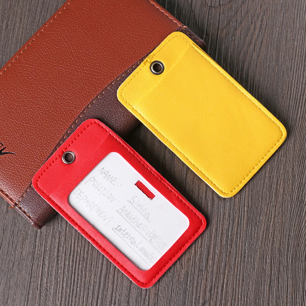 

1pc Portable PU Leather ID Card Holder Bus Cards Cover Case Work Card Holders Protective Shell Office Work Keychain Keyring Tool