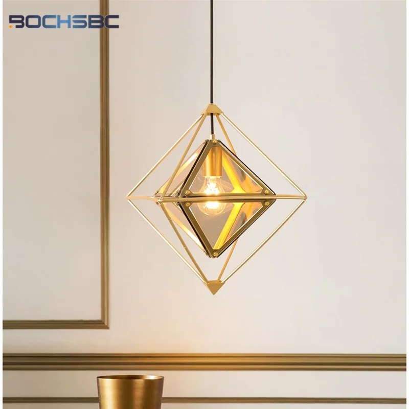 

BOCHSBC Diamond Pendant Lamp Amber Smoky Gray Rhombus Stalinite Iron Lights 110V 240V Loft European Style Luxury Modern Lighting